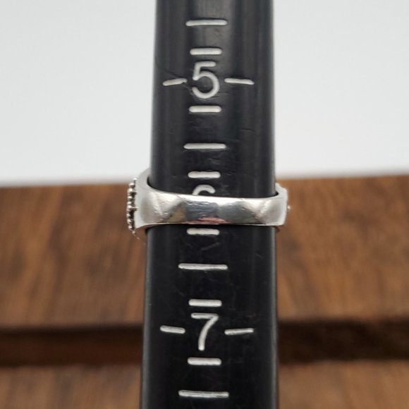 Size 6 925 Sterling Silver Quality Fancy Black Onyx Inlay Ring - Picture 6 of 8